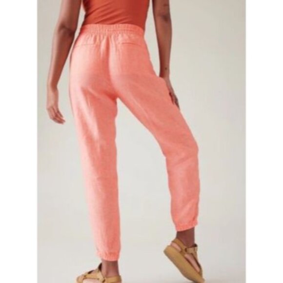 Athleta Retreat Linen Pant Coral Womens Size 12 Lightweight Elastic Waist - Picture 2 of 15